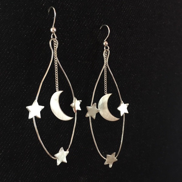Boucles d'oreilles lune et 3 étoiles