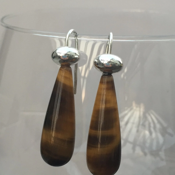 Boucles d'oreilles gouttes oeil de tigre