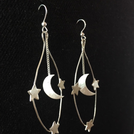 Boucles d'oreilles lune et 3 étoiles
